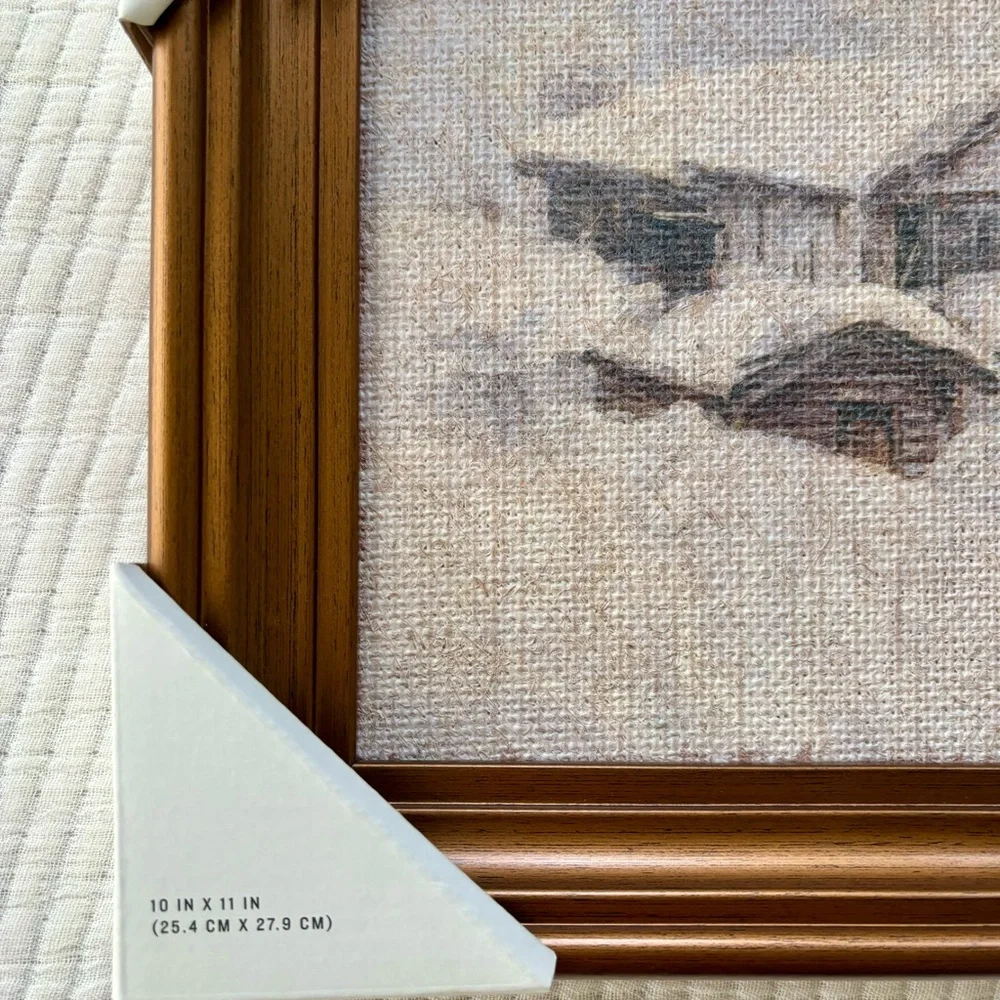 Hearth & Hand with Magnolia 10”x11” Snowy Cabin Burlap Framed Wall Art NWT